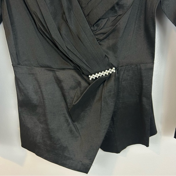 Madame X Black Vintage Pleated Rhinestone Ruched Faux Rap Blouse/Jacket Size M - Picture 6 of 12